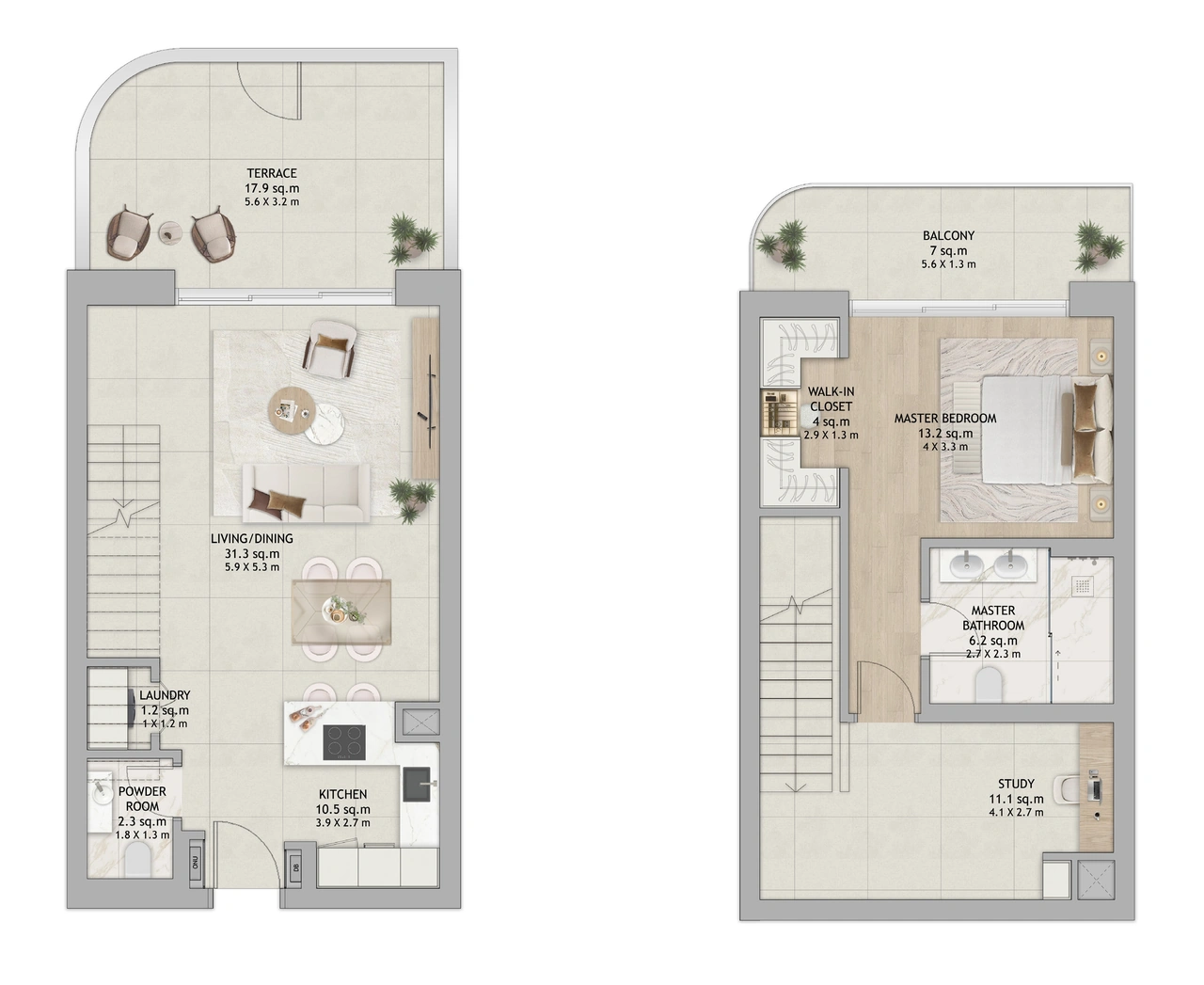 1-BEDROOM TOWNHOUSE